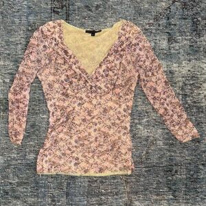 Floral V-Neck Mesh Women's Top